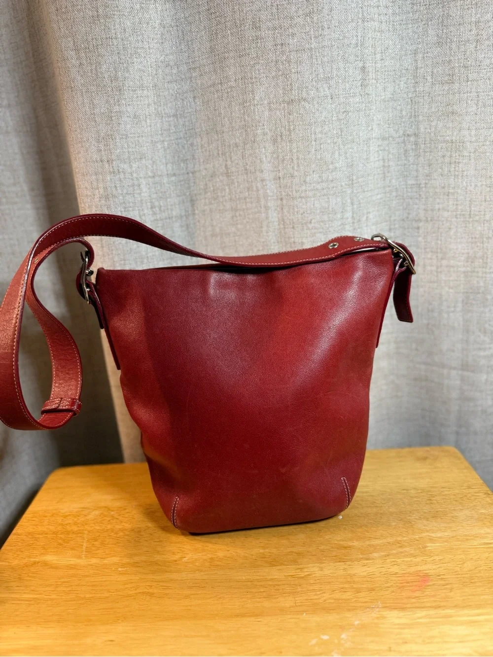 Coach Red Leather Shoulder Bag with Wide Strap
